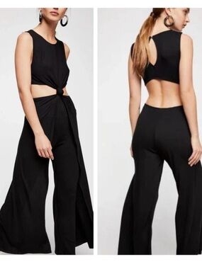 Free People Black Twist Cutout Wide-Leg Jumpsuit